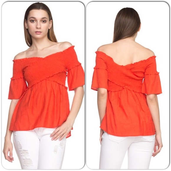 Son Paises Tops - Off the Shoulder Top-Orange Clearance